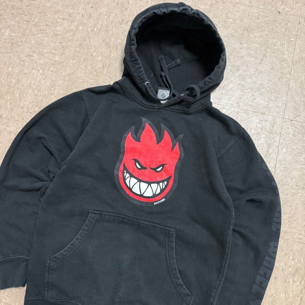 Vintage Y2K Spitfire Wheels Hoodie Black Red Flame Logo Graphic Skater Mens M
